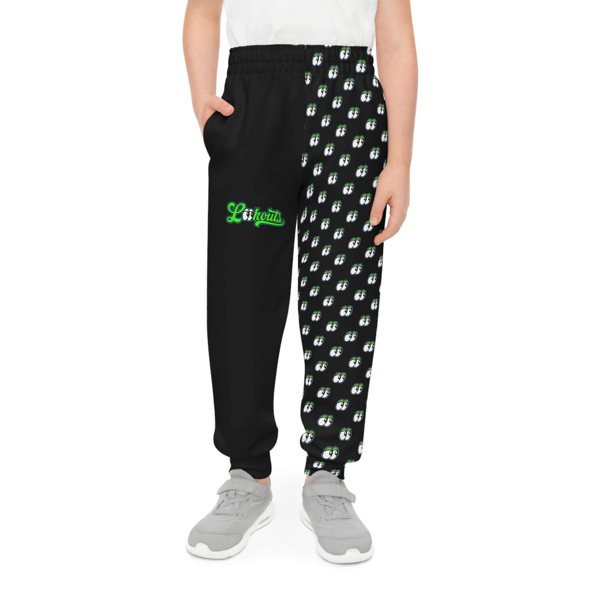Youth Joggers - Half Black Repeating Lookouts Pattern All-Over Print