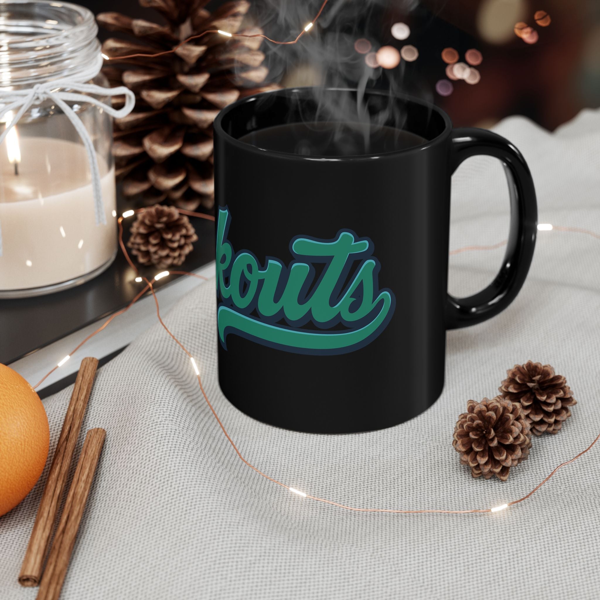 Lookouts Script Black Coffee Mug – Retro Ceramic Cup (11oz & 15oz)