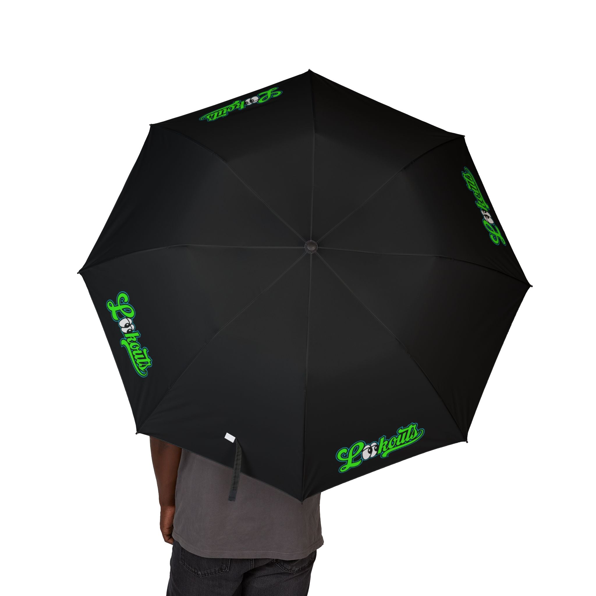 Compact Semi-Automatic Umbrella — Black Canopy w/ Lookouts Logo