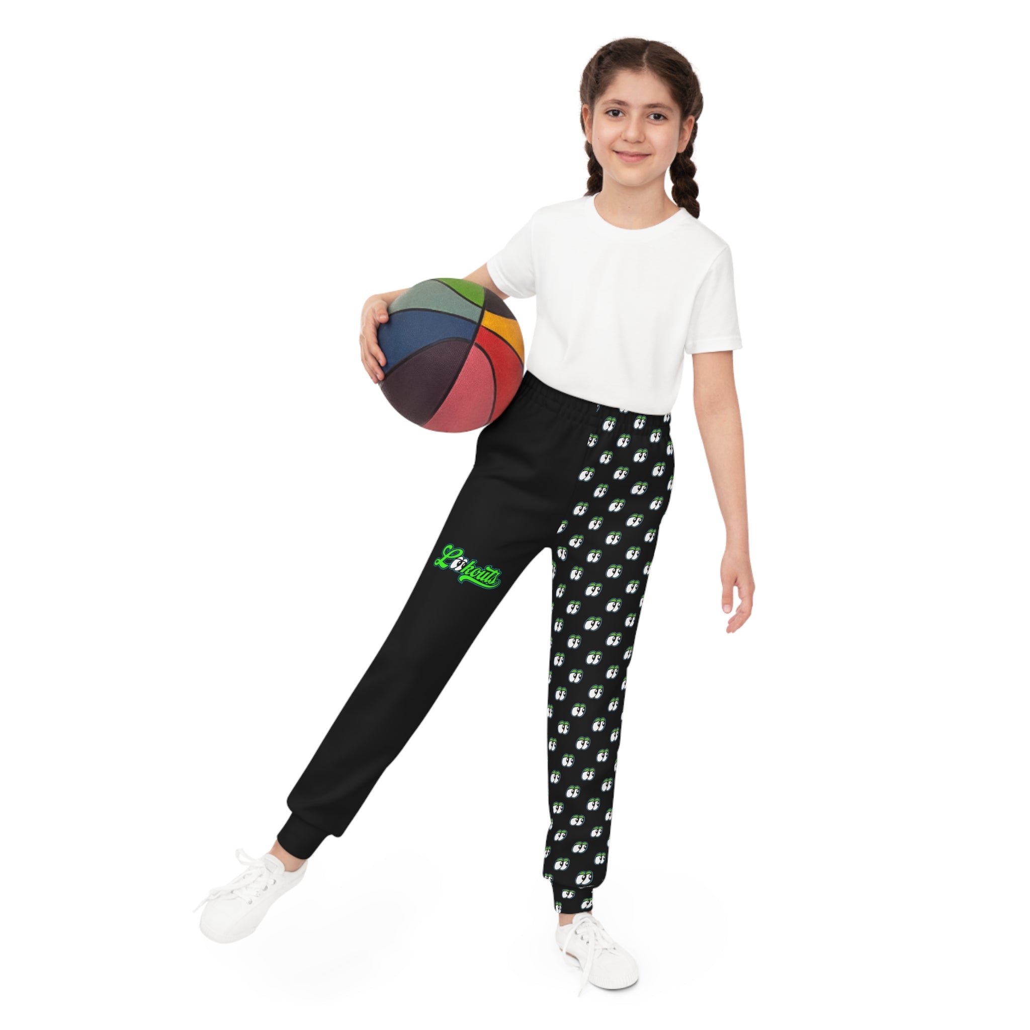 Youth Joggers - Half Black Repeating Lookouts Pattern All-Over Print