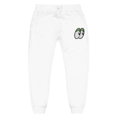 Embroidered Lookouts Eyes Fleece Sweatpants — White Cozy Joggers