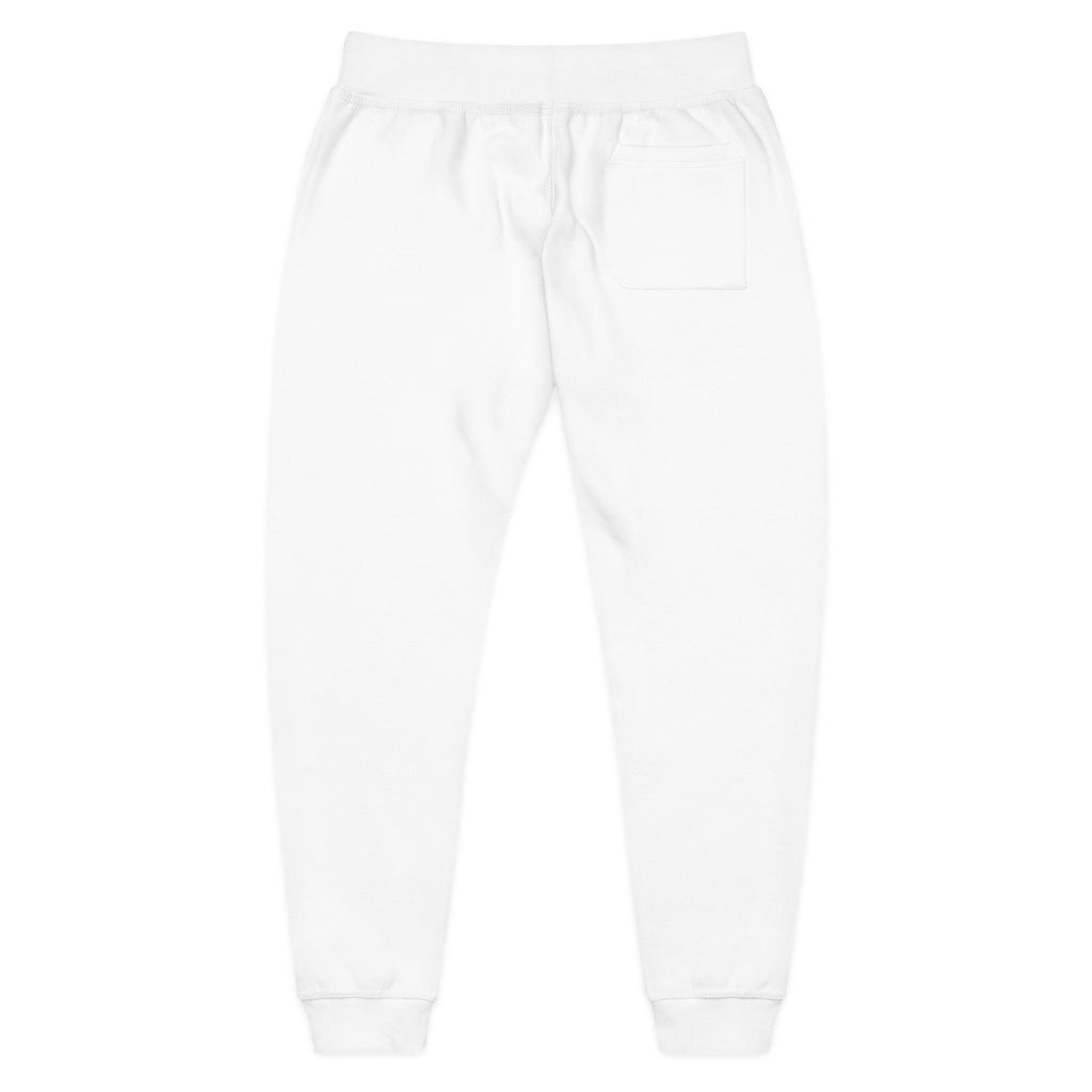 Embroidered Lookouts Eyes Fleece Sweatpants — White Cozy Joggers
