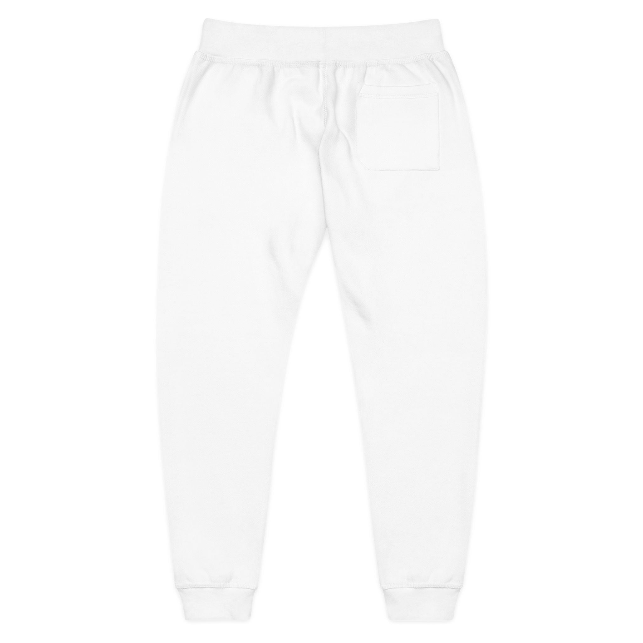 Embroidered Lookouts Eyes Fleece Sweatpants — White Cozy Joggers