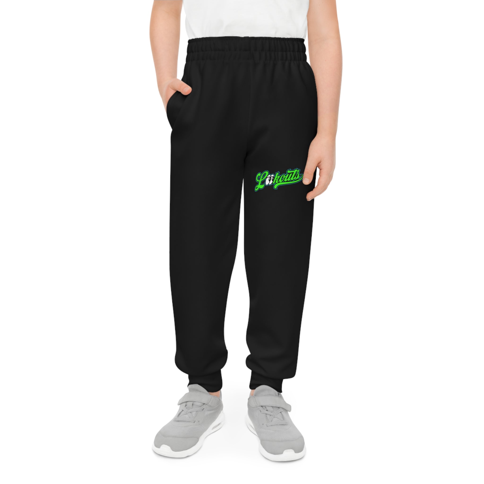 Youth Joggers — Black Kids Sweatpants with Lookouts Logo